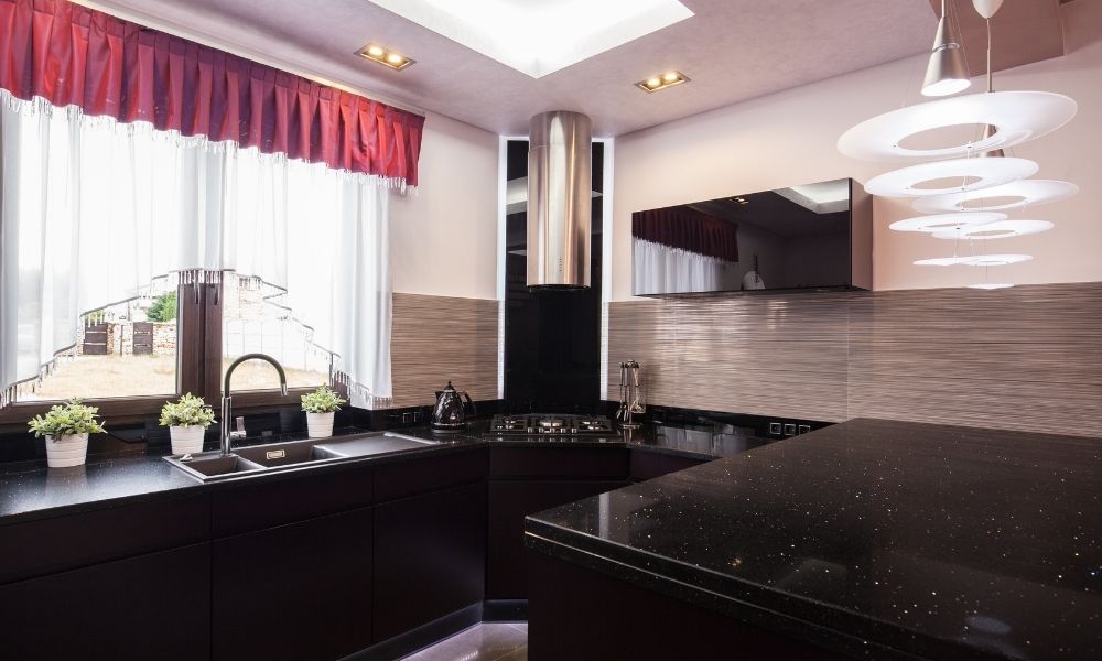 Black quartz countertop kitchen design