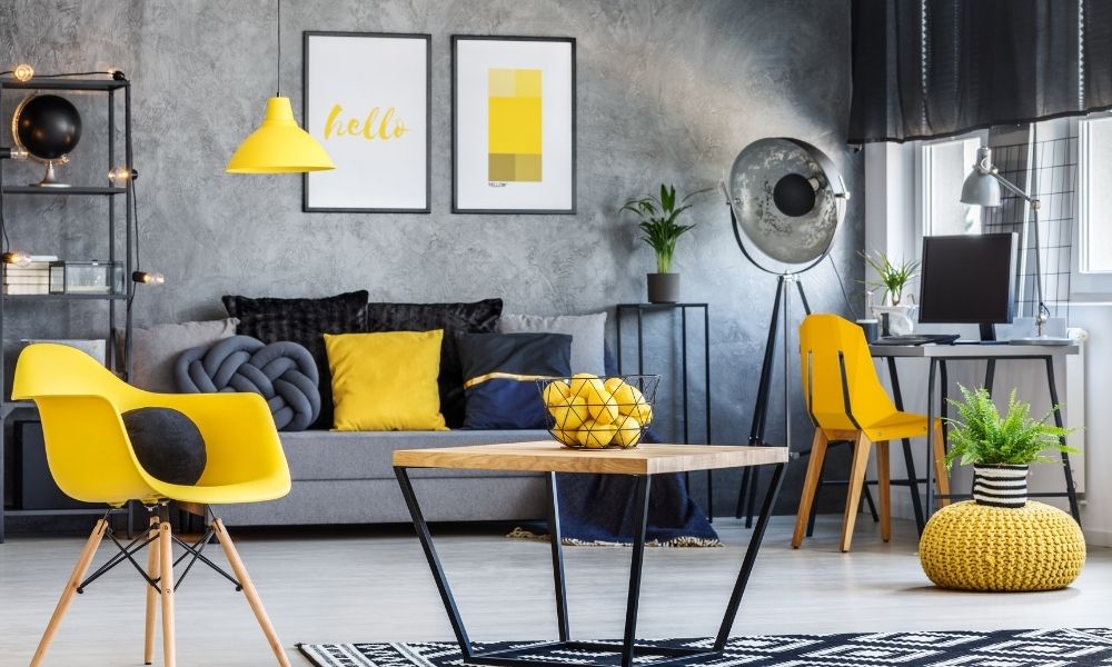 Grey textured paint feature wall in living room