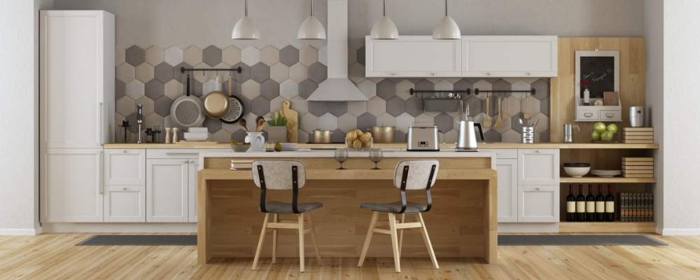 Hexagon adhesive tiles for modern kitchen backsplash