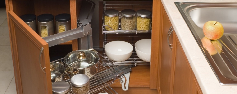 Organised storage for under sink kitchen cabinet