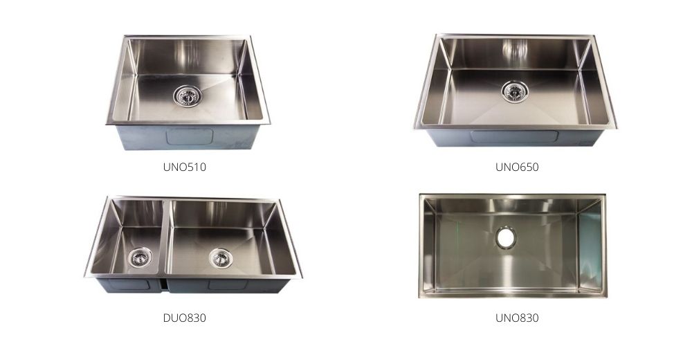 Stainless steel leakproof Aurasink collection in various sizes