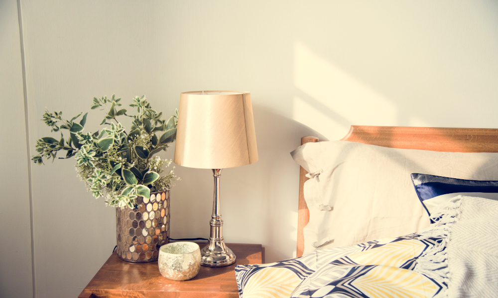 Bedside table and lamp