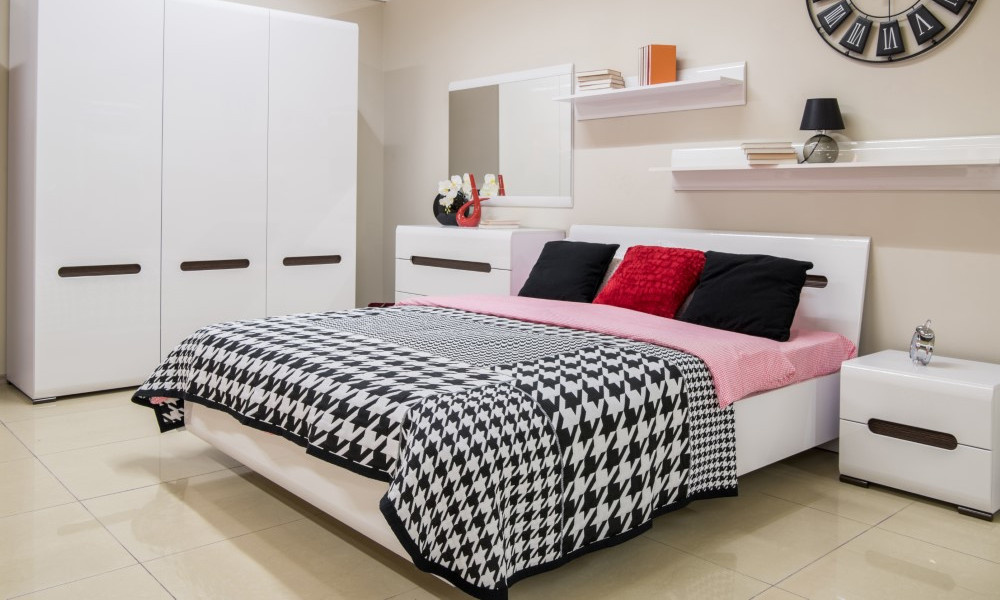 Cozy modern bedroom interior with bed
