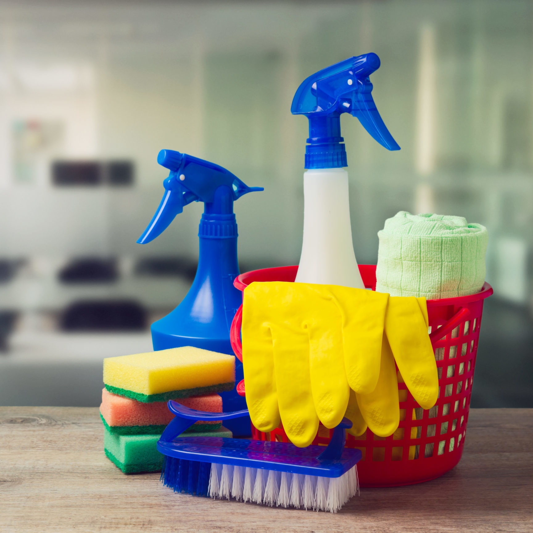 Office cleaning service concept with supplies