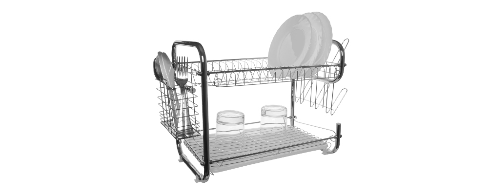 Double tiered stainless steel dish drainer