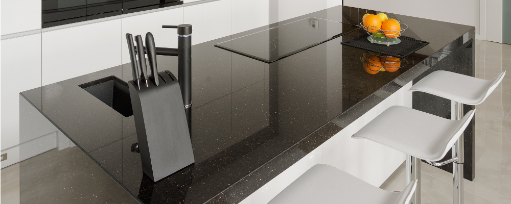 Black speckled granite countertop with polished finish