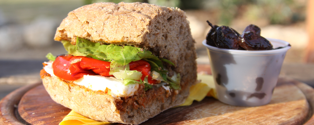 Simple sandwich and dried prunes for lunch