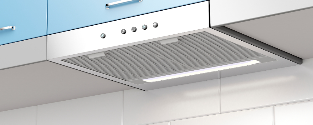 Baby blue designer kitchen range hood