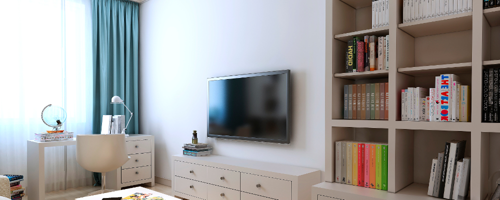 book shelves with books in living room