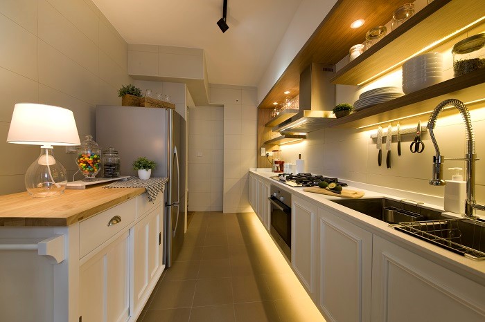 kitchen with mood lighting