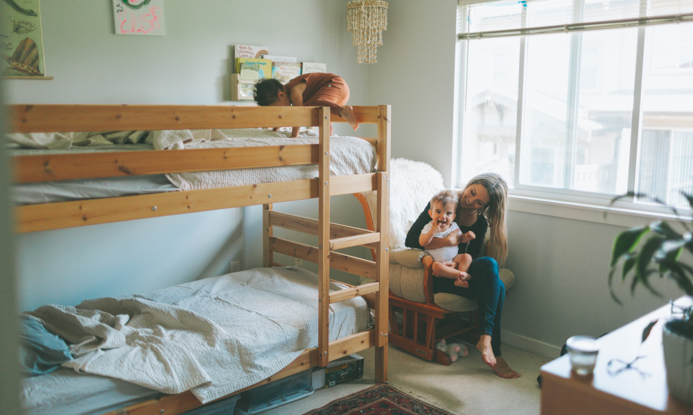 Space saving bedroom idea with a double-decker bed