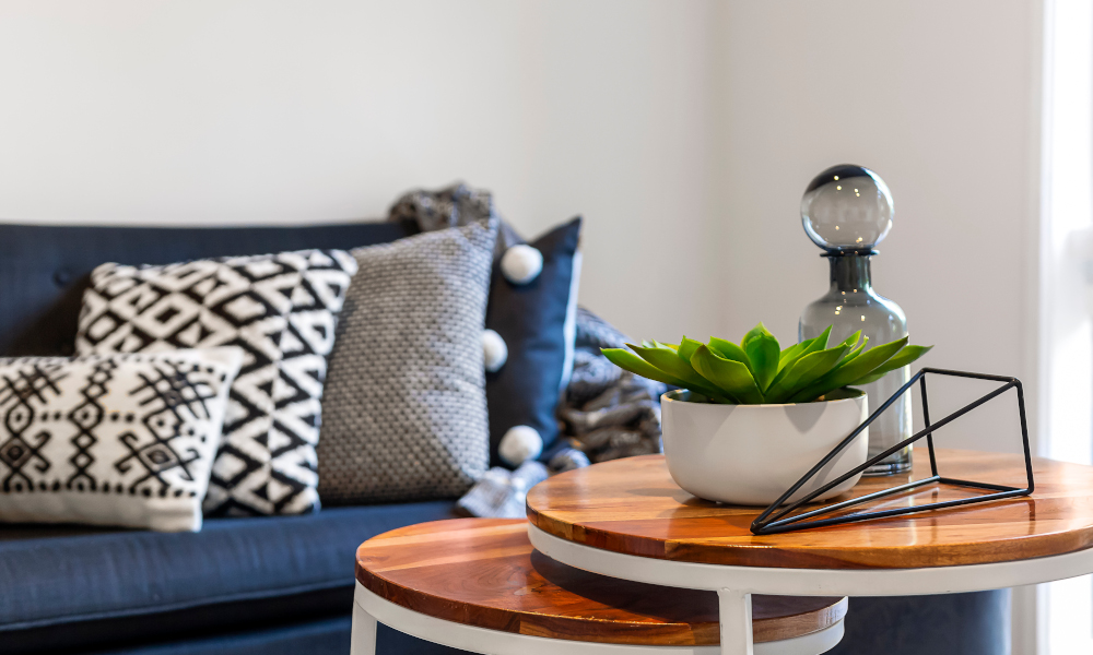 Wooden nesting tables in the living room