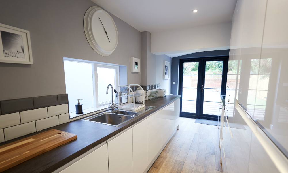 Sink and worktop in a newly refurbished kitchen