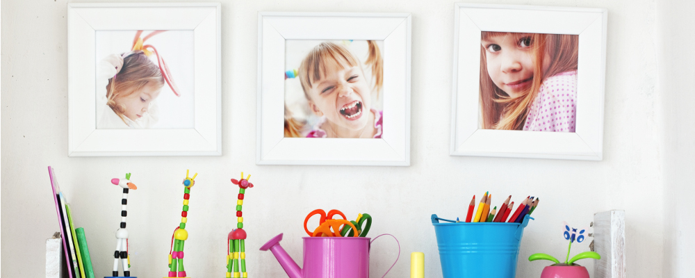Photos of kids on the wall with children craft stationery