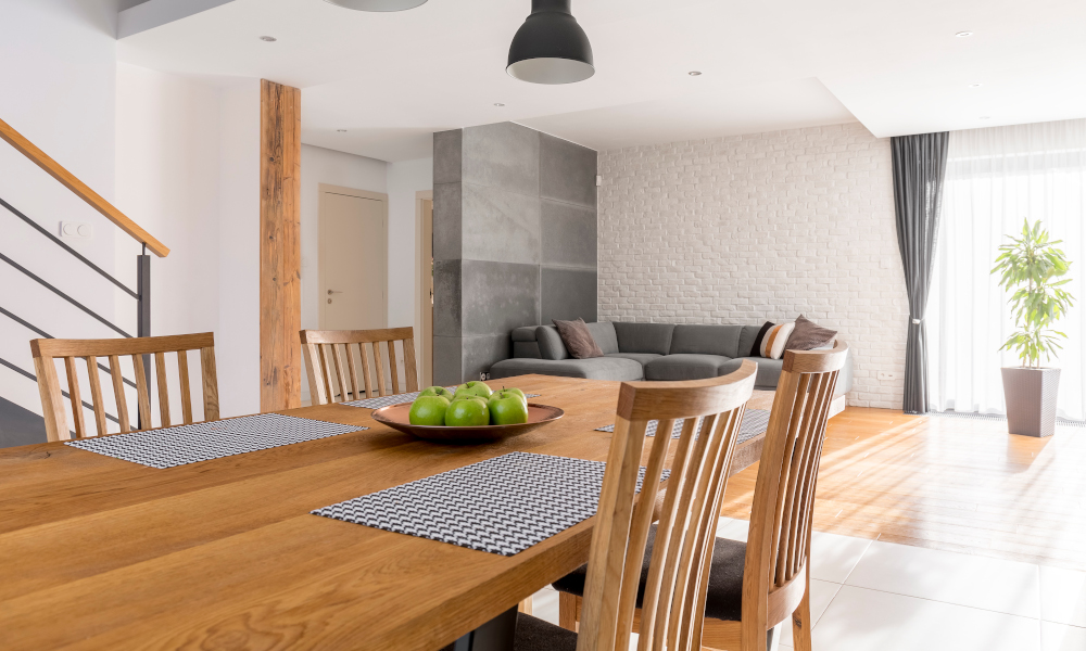 Rustic teak wood dining table with matching chairs