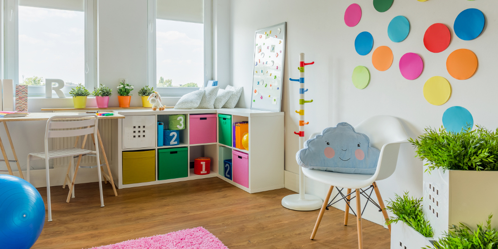 Colourful storage ideas for children playroom