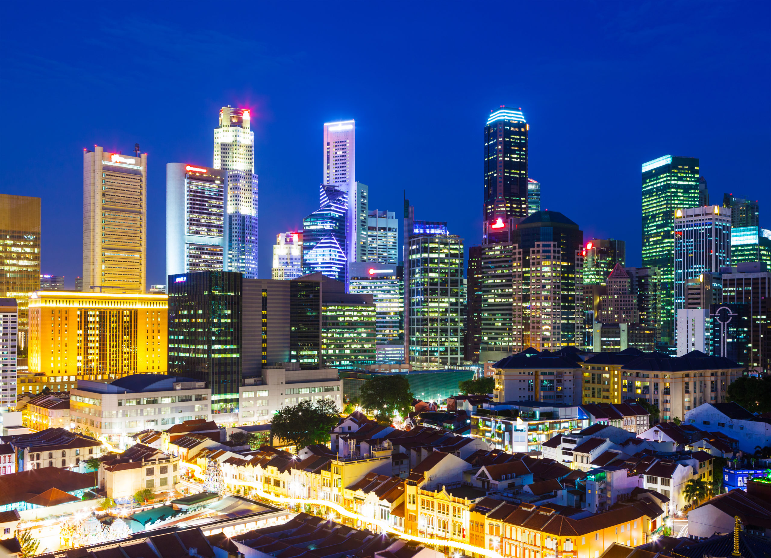 Singapore at night, apartments, city, cityscape